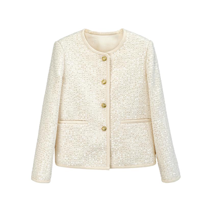 Blousons & Vestes  Femme | Veste Courte Tweed Ivoire Blousons & Vestes Blousons & Vestes