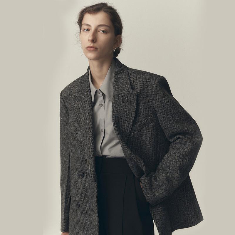 Blousons & Vestes  Femme | Veste Tweed Gris Laine Mélangée Blousons & Vestes Blousons & Vestes