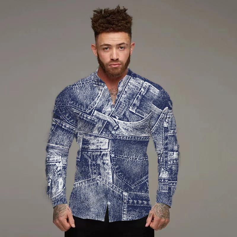 Chemises  Homme | Chemise En Coton À Imprimé Patchwork Chemises Bleu