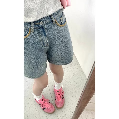 Jupes & Shorts  Femme | Short En Jean Détails En Cuir Femme Bleu