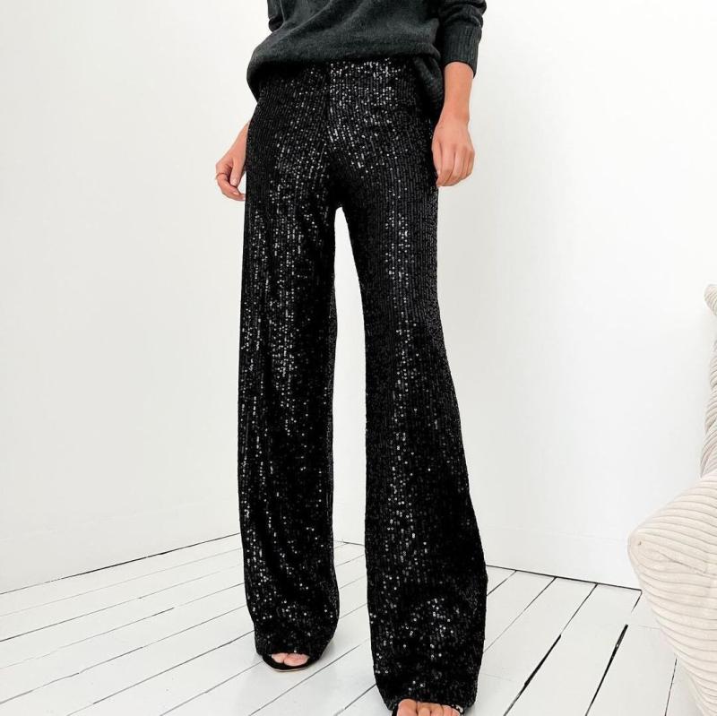 Pantalons & Jeans  Femme | Pantalon Droit À Sequins Noir Femme Femme