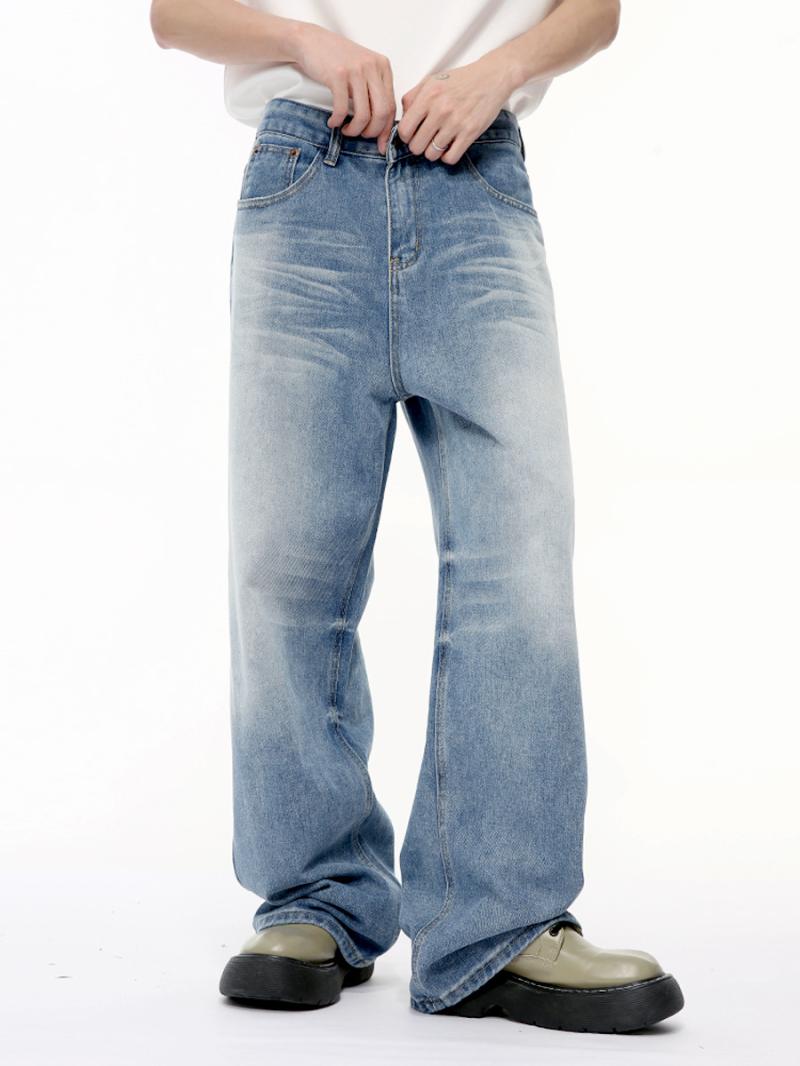 Pantalons & Jeans  Homme | Jean Droit En Denim Délavé Homme BLEU MOYEN