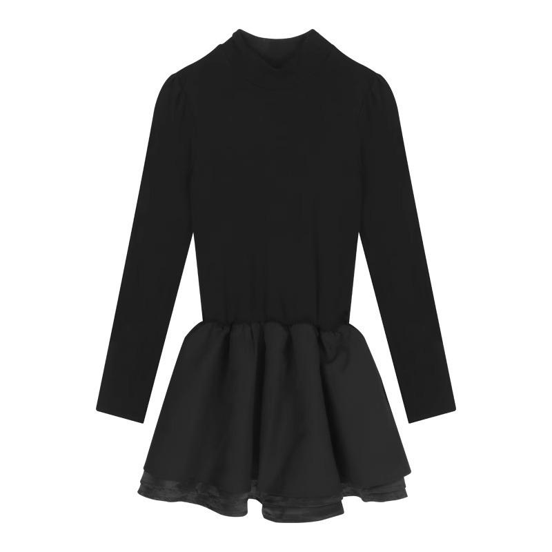 Robes  Femme | Robe Bi-Matière Jupon Boule Noir Femme Femme