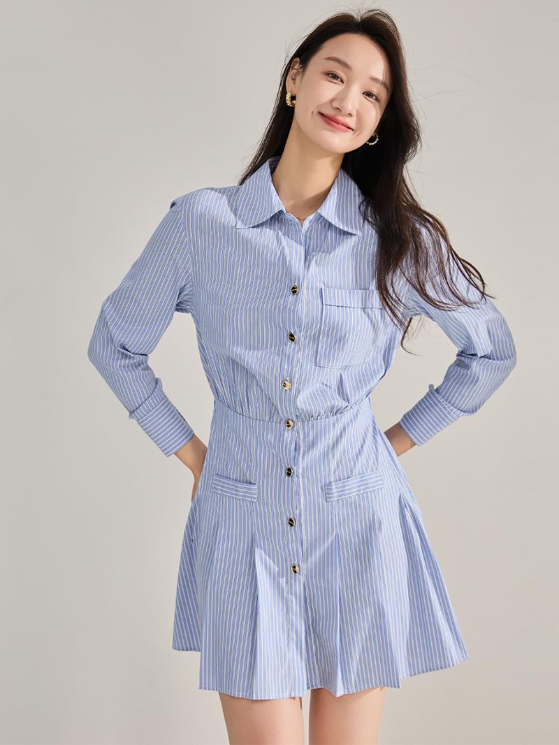 Robes  Femme | Robe Chemise Nouée À Rayures Femme Bleu / Blanc