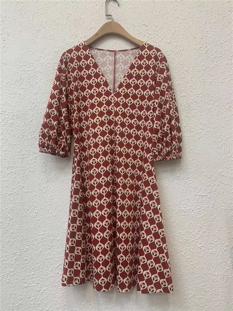 Robes  Femme | Robe Courte Imprimée Femme Ecru / Rose