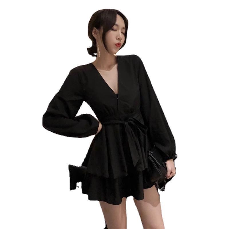 Robes  Femme | Robe Courte Manches Ballons Noire Femme Femme