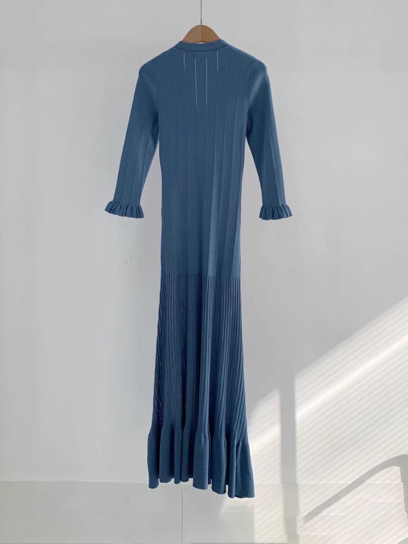 Robes  Femme | Robe Longue En Maille Femme Bleu