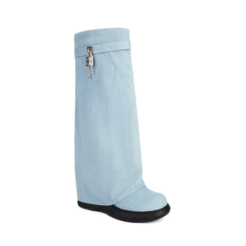 Shark Lock  Femme | Bottes Shark Lock Biker En Denim Chaussures BLEU MOYEN